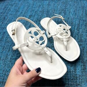 Coach Jaci Leather Logo Sandals in White Women's Size 8 T-Strap Shoes